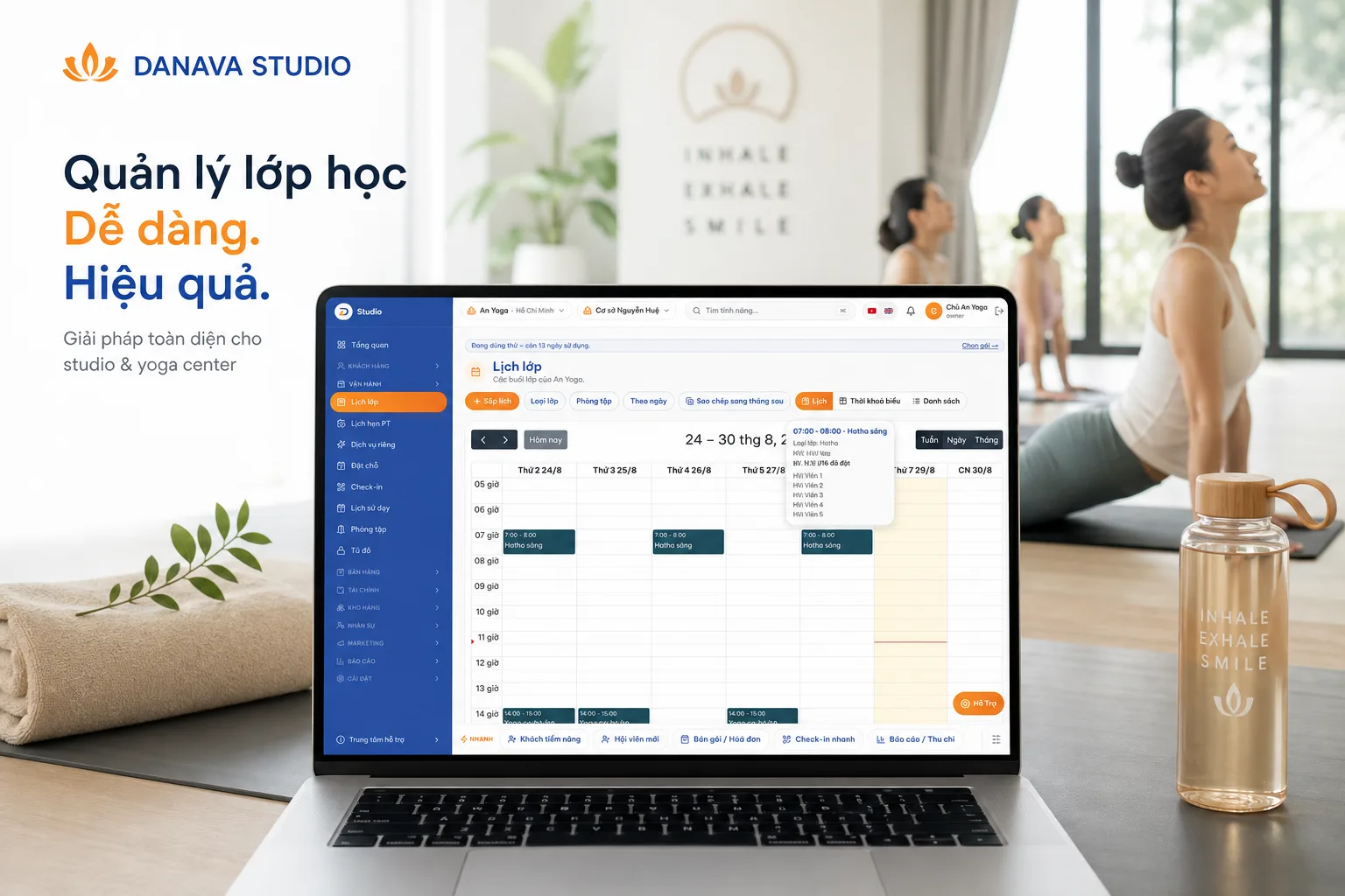 Lịch lớp kéo-thả, hội viên tự đặt chỗ