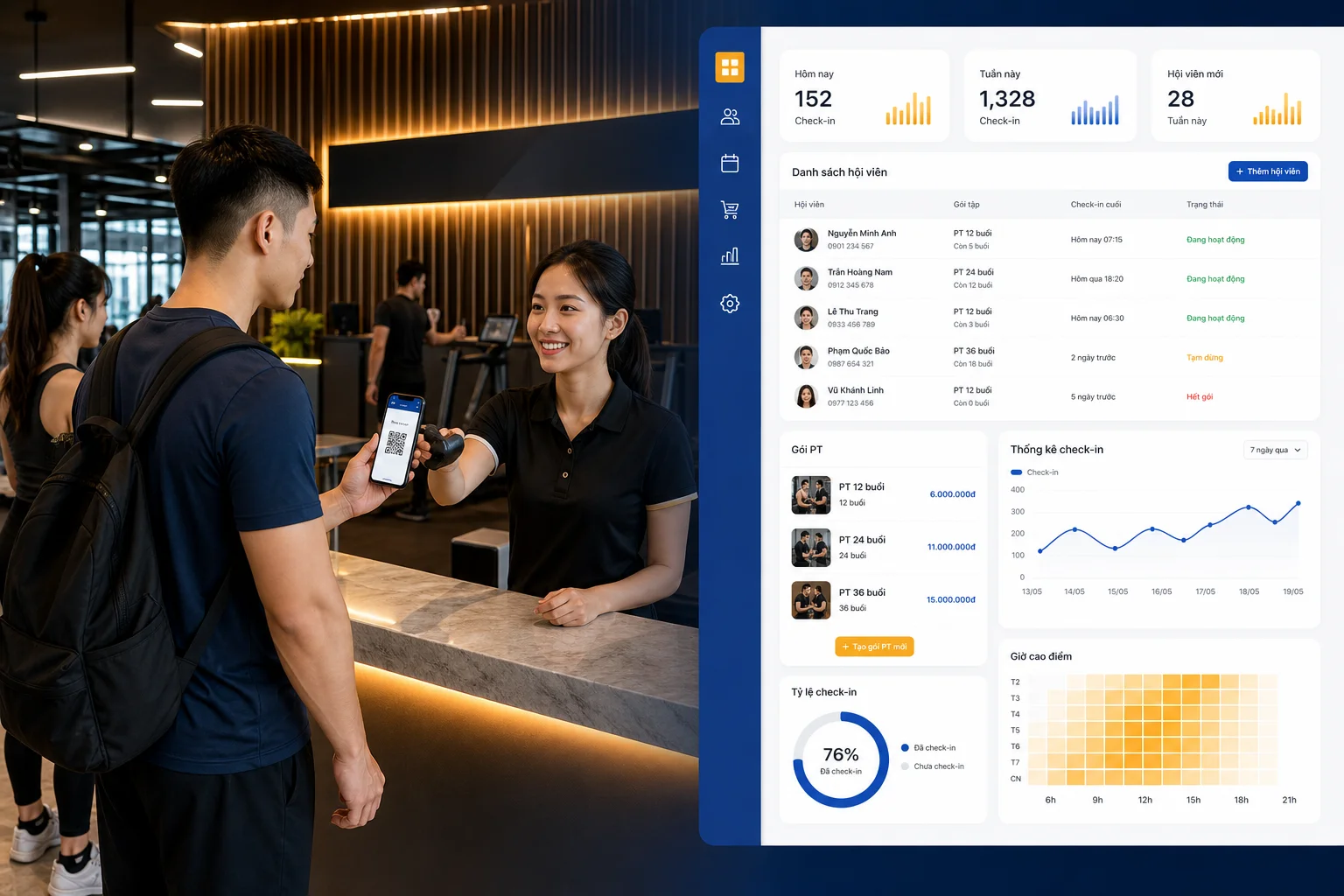 Một buổi tối cao điểm ở phòng gym — trên DANAVA Studio