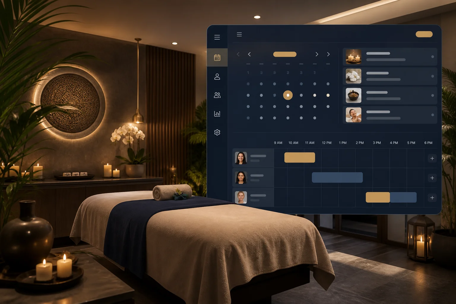 Một ngày lịch spa — phòng, KTV và khách hàng khớp nhau